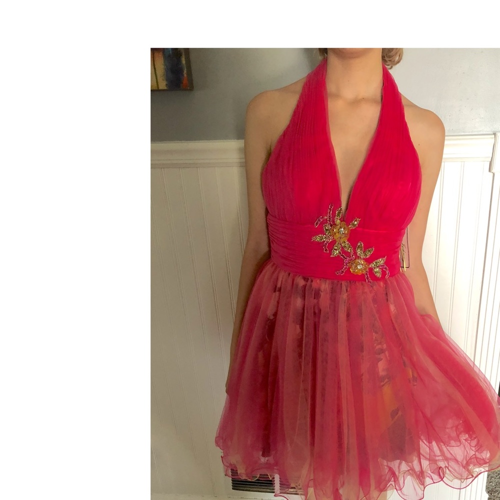 Coral pink Dave &Johnny party dress tulle 7/8